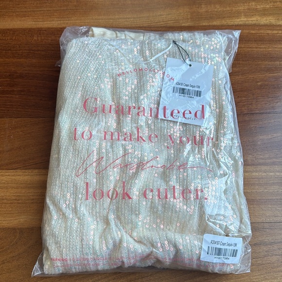 NWT Hello Molly - Cream White Sequin Sparkle Midi Dress - Picture 2 of 4